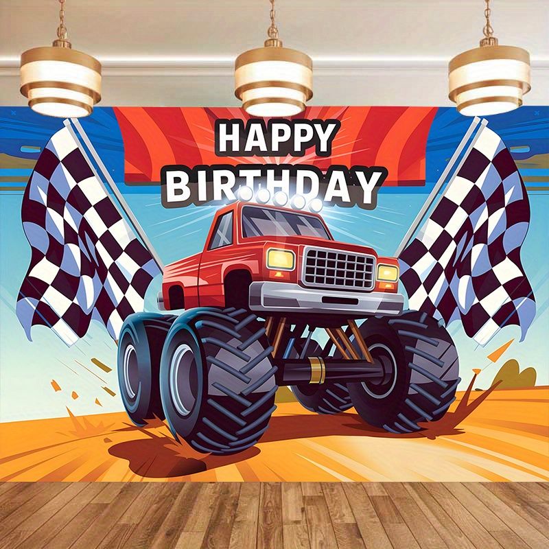 Truck Birthday Party Banner - 2D Flat Polyester Wall Hanging With Number 1, 1st Birthday Party Decor, Photo Props_maomaolike.com