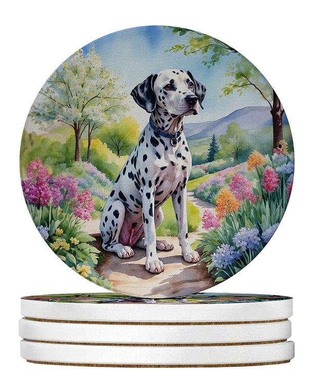 Dalmatian Spring Path Large Sandstone Coasters Pack Of 4 Absorbent Round Coasters Decor Gifts For Men Or Women, 4 In, Multicolor_maomaolike.com