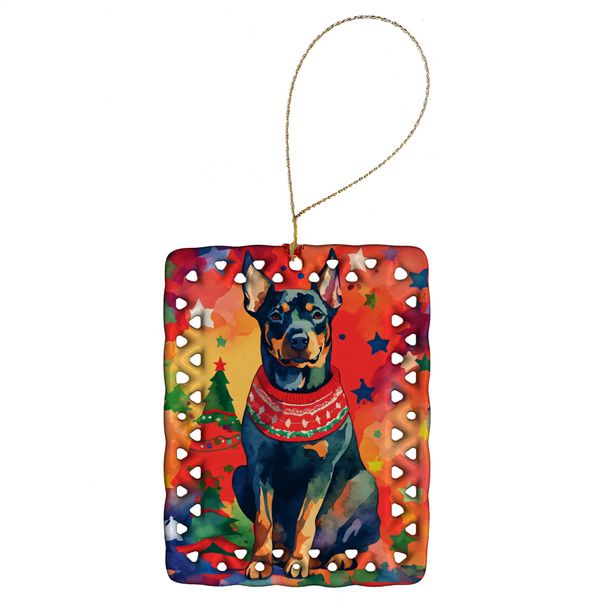 Doberman Pinscher Christmas Porcelain Ornament Christmas Tree Hanging Decorations For Home Christmas Holiday, Rectangle, Gift, Multicolor_maomaolike.com