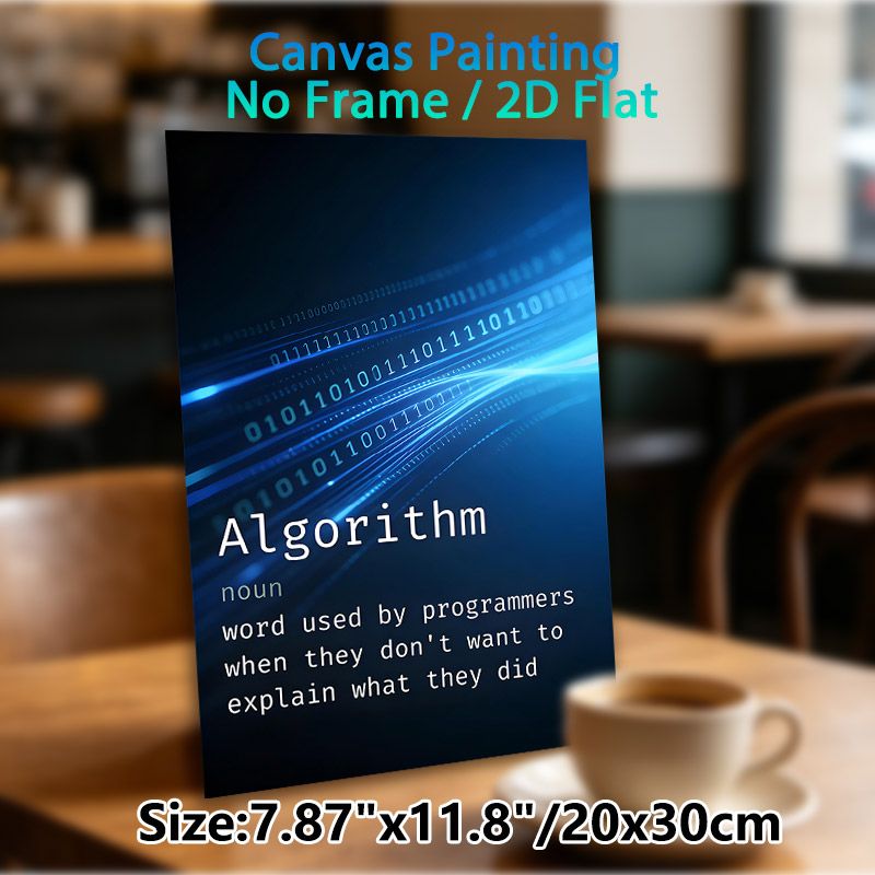 Algorithm Themed Painting Poster, Sleek Blue Binary Code Graphic Poster, Humorous Programmer Definition Design, Suitable For Tech Office Or Workspace_maomaolike.com