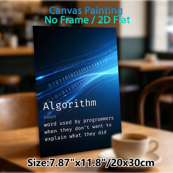 Algorithm Themed Painting Poster, Sleek Blue Binary Code Graphic Poster, Humorous Programmer Definition Design, Suitable For Tech Office Or Workspace_maomaolike.com