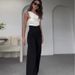 Women's Clothing fashion solid color oblique collar slim fit top high waist wide leg pants suit_maomaolike.com