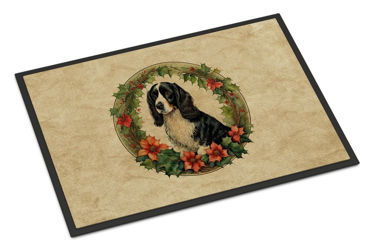 Welsh Springer Spaniel Christmas Flowers Doormat Front Door Mat Indoor Outdoor Rugs For Entryway, Non Slip Washable Low Pile, 24H X 36W_maomaolike.com