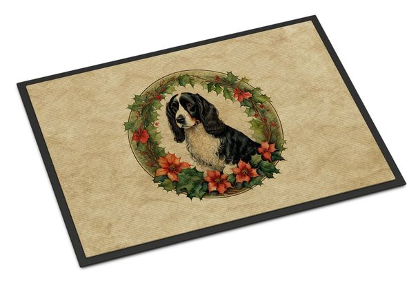 Welsh Springer Spaniel Christmas Flowers Doormat Front Door Mat Indoor Outdoor Rugs For Entryway, Non Slip Washable Low Pile, 24H X 36W_maomaolike.com