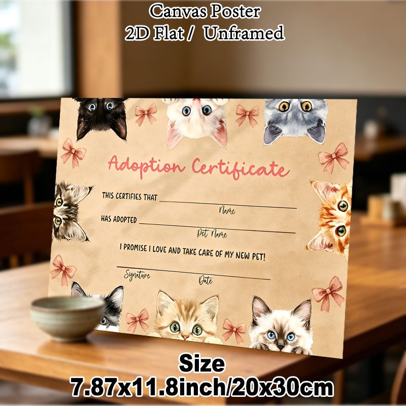 Cat Adoption Certificate Painting Poster, Warm Watercolor Cute Cats Poster, Thoughtful Keepsake For Pet Adoption, Ideal For Pet Rescue Facilities And_maomaolike.com