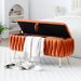 Oval Storage Bench With Gold Legs,Velvet Fabric ,Woven,Upholstered Ottoman Storage Benches For Bedroom End Of Bed,Sherpa Fabric Bench For Living Room,Dining Room,Entryway,Bed Side,Orange,5 Colors_maomaolike.com