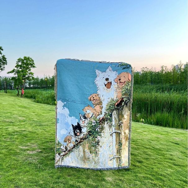 Summer Dog Oil Painting DIY Healing Tapestry Indoor Decoration Bed Camping Blanket Sofa Throw_maomaolike.com