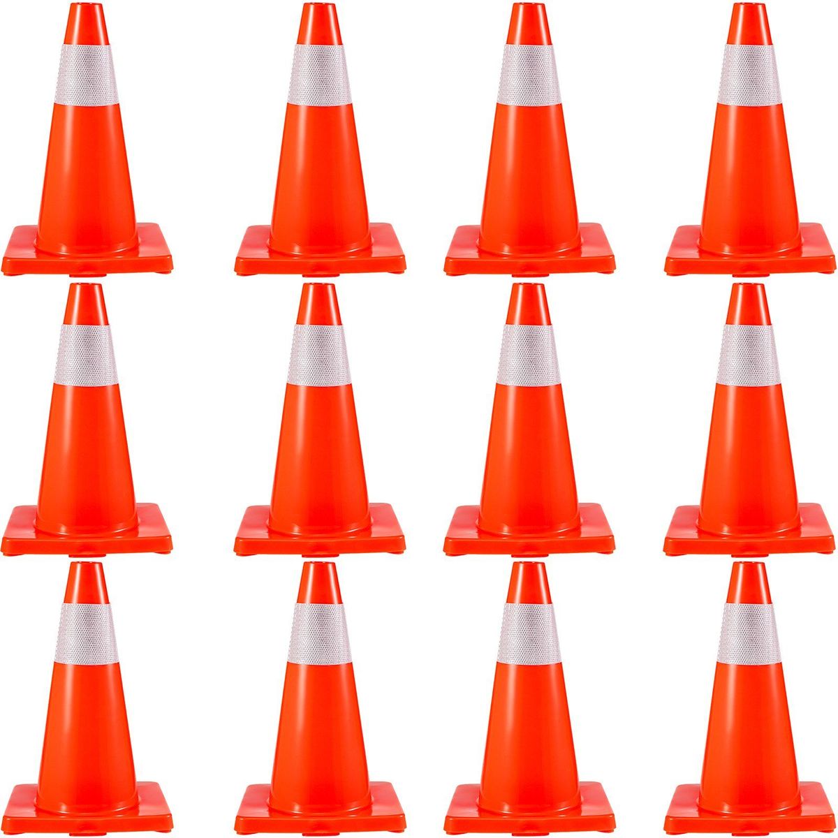 VEVOR 12Pack 18" Traffic Cones, Safety Road Parking Cones PVC Base, Orange Traffic Cone With Reflective Collars, Hazard Construction Cones For Home Traffic Parking_maomaolike.com