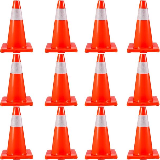 VEVOR 12Pack 18" Traffic Cones, Safety Road Parking Cones PVC Base, Orange Traffic Cone With Reflective Collars, Hazard Construction Cones For Home Traffic Parking_maomaolike.com