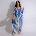 Women's Clothing sexy ladies V-neck hollow striped lapel knitted wide pants suit_maomaolike.com