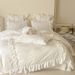 Wholesale INS Korean Skin-Friendly Soft Solid Color Washed Cotton Four-Piece Princess Style Ruffled Edge 4-Piece Set_maomaolike.com