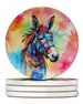 Hippie Animal Donkey Large Sandstone Coasters Pack Of 4 Absorbent Round Coasters Decor Gifts For Men Or Women, 4 In, Multicolor_maomaolike.com