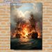 Naval Battle Painting Poster, Dramatic Realistic Maritime Combat Scene Poster, Captivating Historical Battle Depiction Suitable For Home Office, Study_maomaolike.com