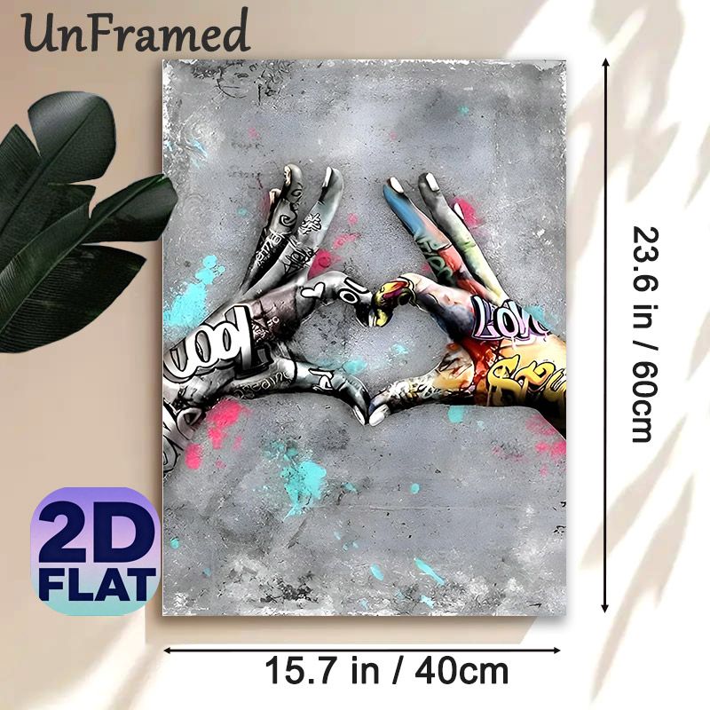 Graffiti Heart Hands Painting Poster, Vibrant Street Art Style Poster, Urban-inspired Hand Heart Design With Colorful Graffiti Details, Ideal For_maomaolike.com