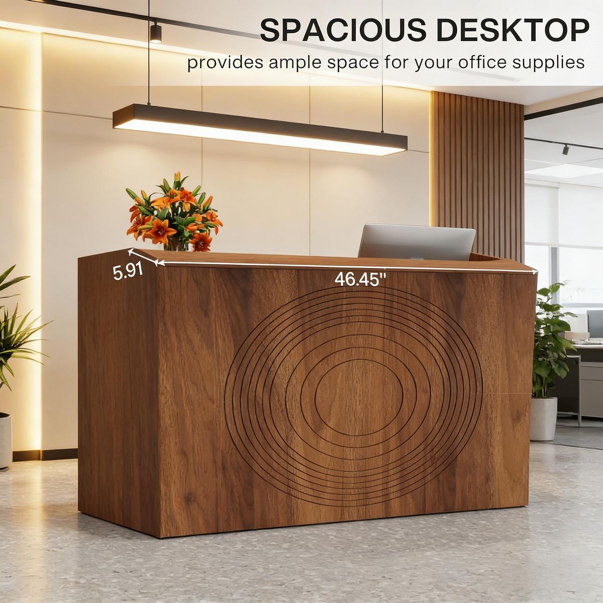 Reception Desk, Modern Front Desk Counter Table With Open Shelves_maomaolike.com