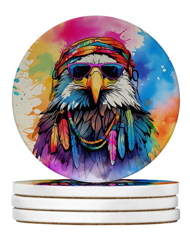 Hippie Animal Eagle Large Sandstone Coasters Pack Of 4 Absorbent Round Coasters Decor Gifts For Men Or Women, 4 In, Multicolor_maomaolike.com