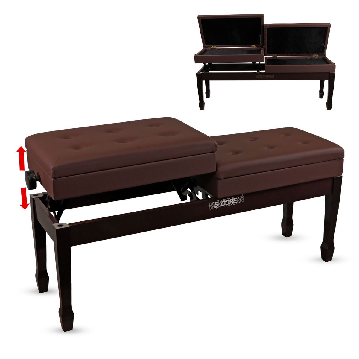 5 Core Duet Piano Bench W Storage For Two Wooden Adjustable Keyboard Stool - Adults & Kids - PNB DT BR_maomaolike.com