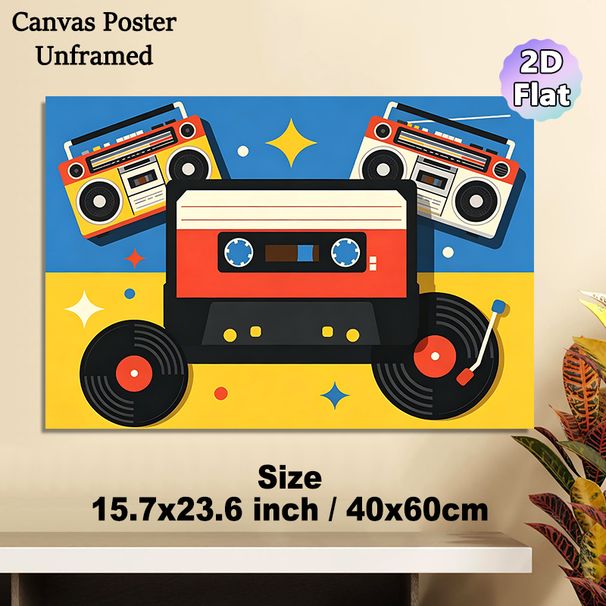 Retro Music Themed Painting Poster, Vibrant Flat-style Retro Audio Items Poster, Nostalgic Vintage Music Decor Suitable For Music Room, Living Room_maomaolike.com