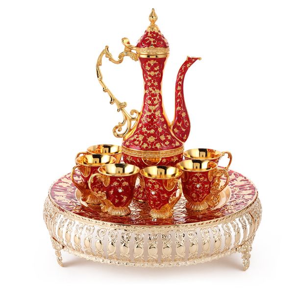 European Fashion Wine Set With Hardware Material Base, Wine Glasses, Wine Pitcher, Relief Print Decoration Crafted Ornaments_maomaolike.com