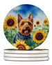 Australian Terrier In Sunflowers Large Sandstone Coasters Pack Of 4 Absorbent Round Coasters Decor Gifts For Men Or Women, 4 In, Multicolor_maomaolike.com