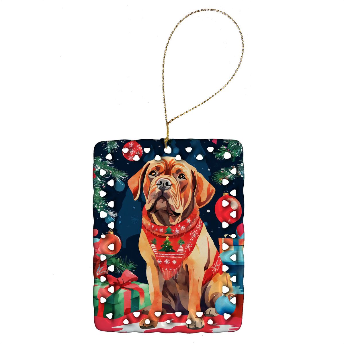 Dogue De Bordeaux Christmas Porcelain Ornament Christmas Tree Hanging Decorations For Home Christmas Holiday, Rectangle, Gift, Multicolor_maomaolike.com