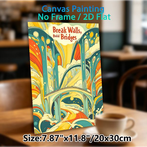 Break Walls Build Bridges Themed Inspirational Painting Poster, Vibrant Retro Art Style Poster, Colorful Flowing Patterns With Motivational Quote_maomaolike.com