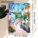 Tropical Town Street Painting Poster, Vibrant Brushstroke Style Poster, Lively Colorful Town Scene With Palm Trees And Pedestrians, Brings Warm_maomaolike.com