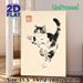 Playful Cat Painting Poster, Elegant Chinese Ink Wash Style Poster, Delicate Black-and-white Cat With Raised Paw, Brings Gentle Artistic Vibe For_maomaolike.com