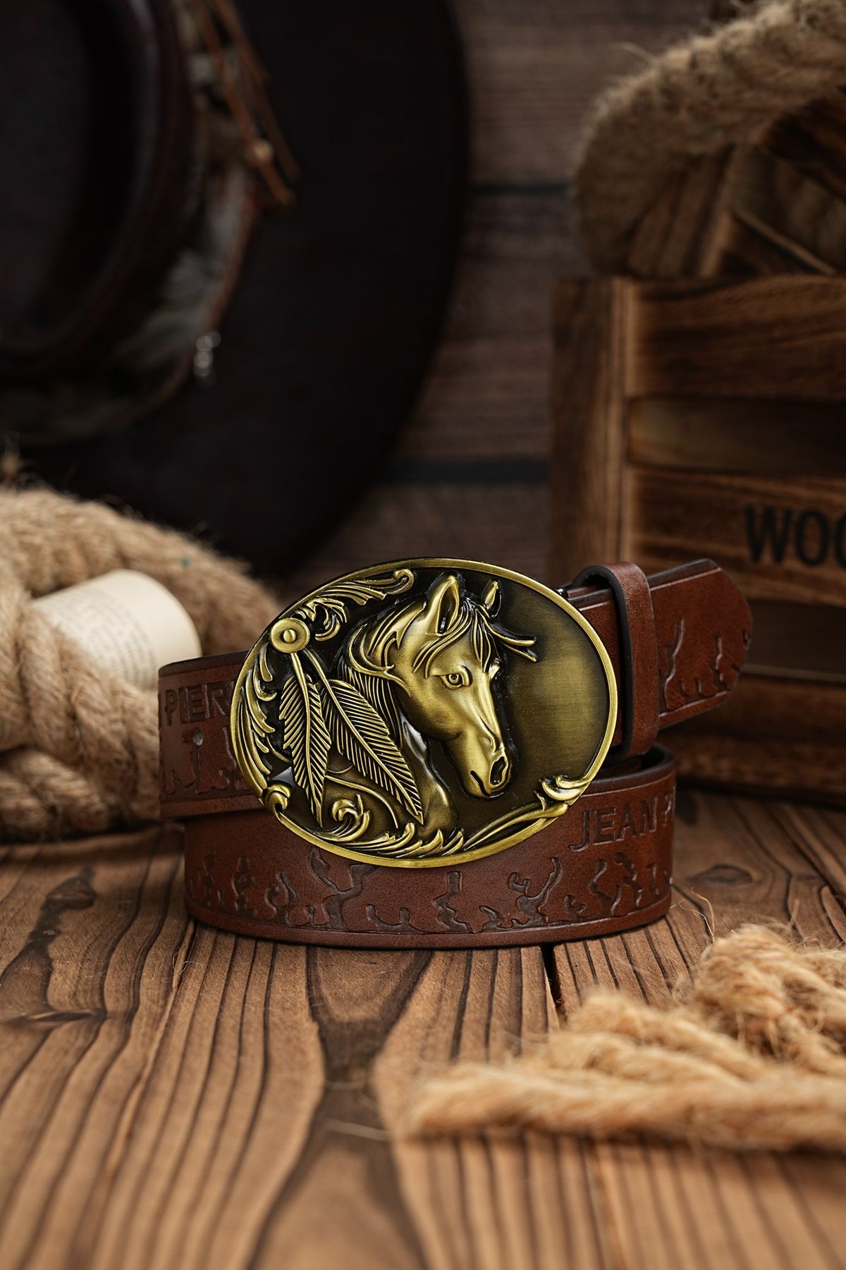 HOT Western Cowboy PU Leather Belt - Men Waist Strap Bull Decoration Floral Engraved for Jeans_maomaolike.com