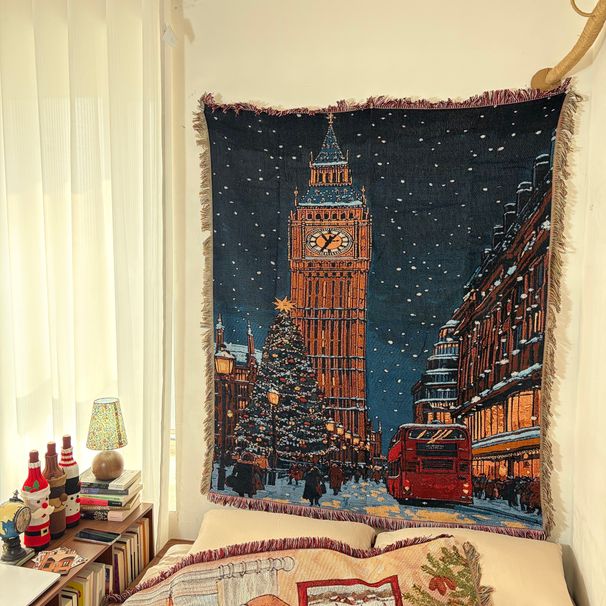 Merry London Street Christmas Decoration Line Holiday Arrangement Atmosphere Tapestry Sofa Blanket_maomaolike.com