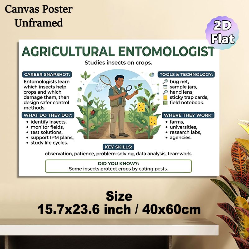 Agricultural Entomologist Painting Poster, Informative Educational Infographic Poster, Detailed Career Guide For Crop Insect Studies, Ideal For_maomaolike.com