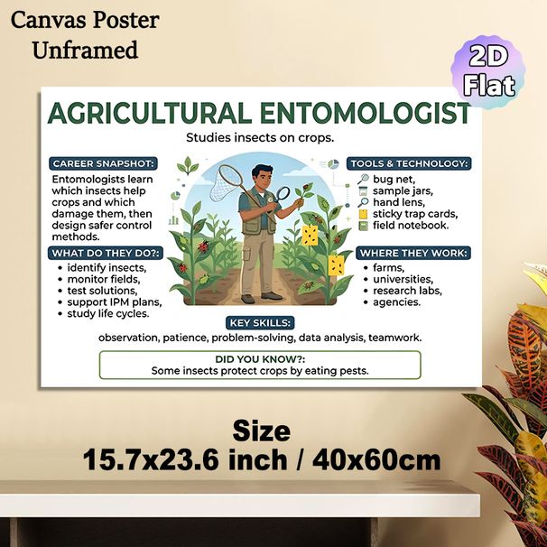 Agricultural Entomologist Painting Poster, Informative Educational Infographic Poster, Detailed Career Guide For Crop Insect Studies, Ideal For_maomaolike.com
