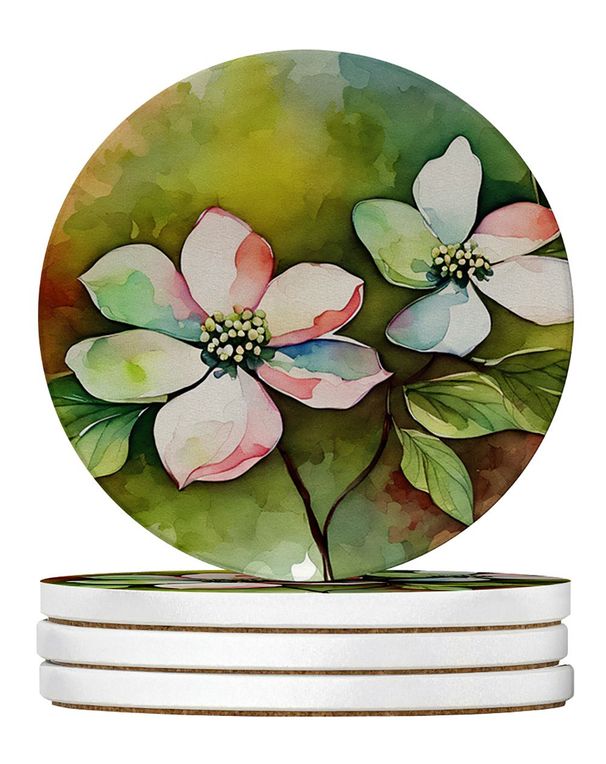Virginia American Dogwood In Watercolor Large Sandstone Coasters Pack Of 4 Absorbent Round Coasters Decor Gifts For Men Or Women, 4 In, Multicolor_maomaolike.com