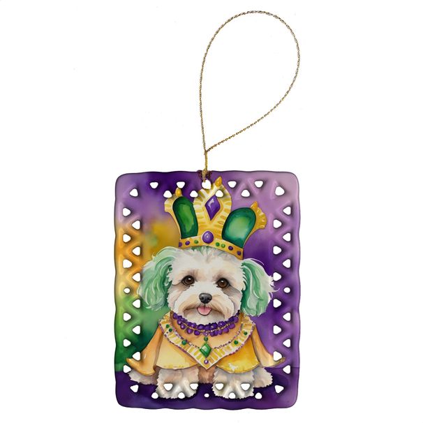 Maltipoo King Of Mardi Gras Porcelain Ornament Christmas Tree Hanging Decorations For Home Christmas Holiday, Rectangle, Gift, Multicolor_maomaolike.com