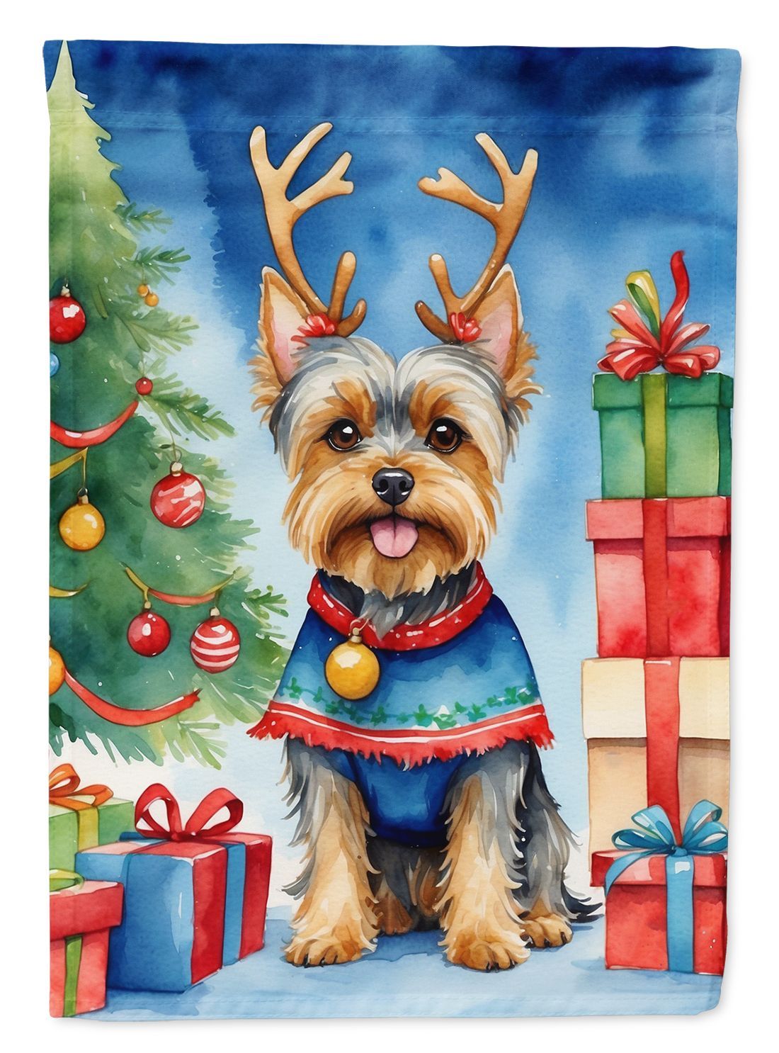 Yorkshire Terrier Yorkie Christmas Reindeer House Flag Large Porch Sleeve Pole Decorative Outside Yard Banner Artwork Wall Hanging, Polyester, House Size, Multicolor_maomaolike.com