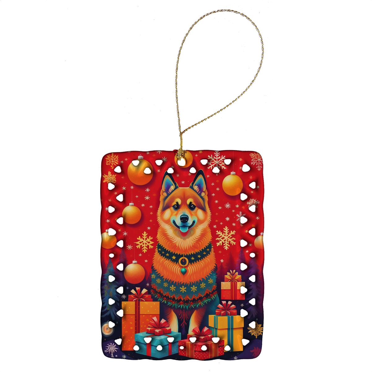 Finnish Spitz Holiday Christmas Porcelain Ornament Christmas Tree Hanging Decorations For Home Christmas Holiday, Rectangle, Gift, Multicolor_maomaolike.com