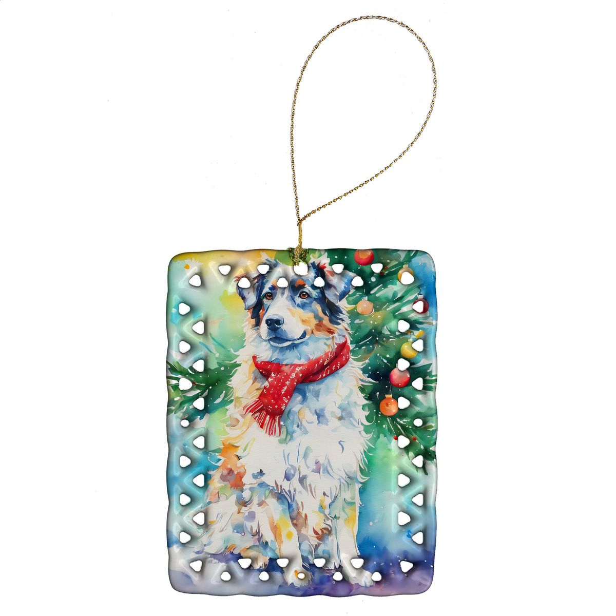 Australian Shepherd Christmas Porcelain Ornament Christmas Tree Hanging Decorations For Home Christmas Holiday, Rectangle, Gift, Multicolor_maomaolike.com