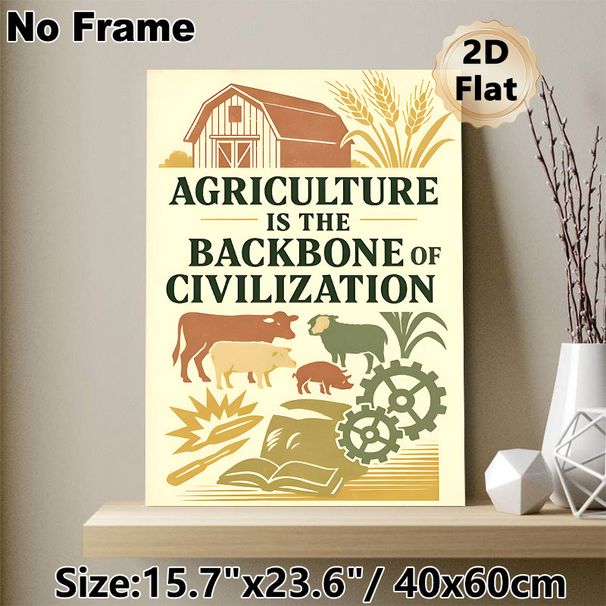 Agriculture Themed Painting Poster, Vintage Rustic Farm & Livestock Scene Poster, Inspirational Agriculture Quote Design Ideal For Home Office_maomaolike.com
