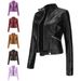 New-style leather jacket women's short jacket spring and autumn vertical collar women's leather jacket cross-border thin-style leather jacket_maomaolike.com