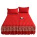 European Quilted Single Piece 2024 New Style Covering Ugly Hemline Bright Red Bed Skirt Dustproof Mattress Cover_maomaolike.com