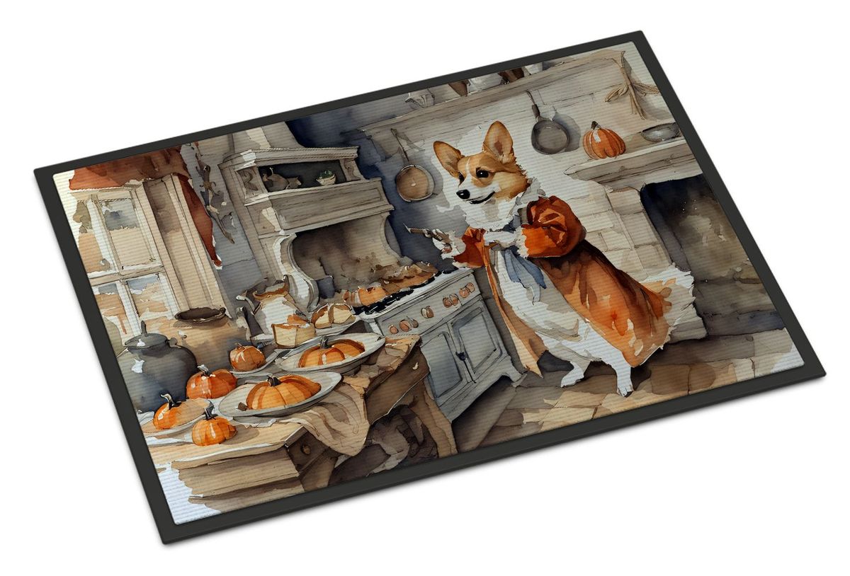 Corgi Fall Kitchen Pumpkins Doormat Front Door Mat Indoor Outdoor Rugs For Entryway, Non Slip Washable Low Pile, 24H X 36W_maomaolike.com