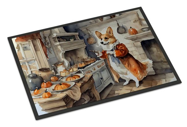 Corgi Fall Kitchen Pumpkins Doormat Front Door Mat Indoor Outdoor Rugs For Entryway, Non Slip Washable Low Pile, 24H X 36W_maomaolike.com