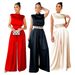 Women's fashion wide leg pants solid color high collar sleeveless waist jumpsuit_maomaolike.com