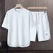 Men's Clothing Summer fashion brand new short sleeved T suit men's loose large size shorts set advanced handsome waffle two piece suit_maomaolike.com