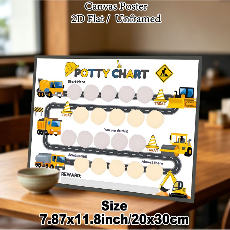 Construction Vehicle Potty Chart Painting Poster, Bright Cartoon Construction Vehicle Scene Poster, Motivational Design To Track Potty Training_maomaolike.com