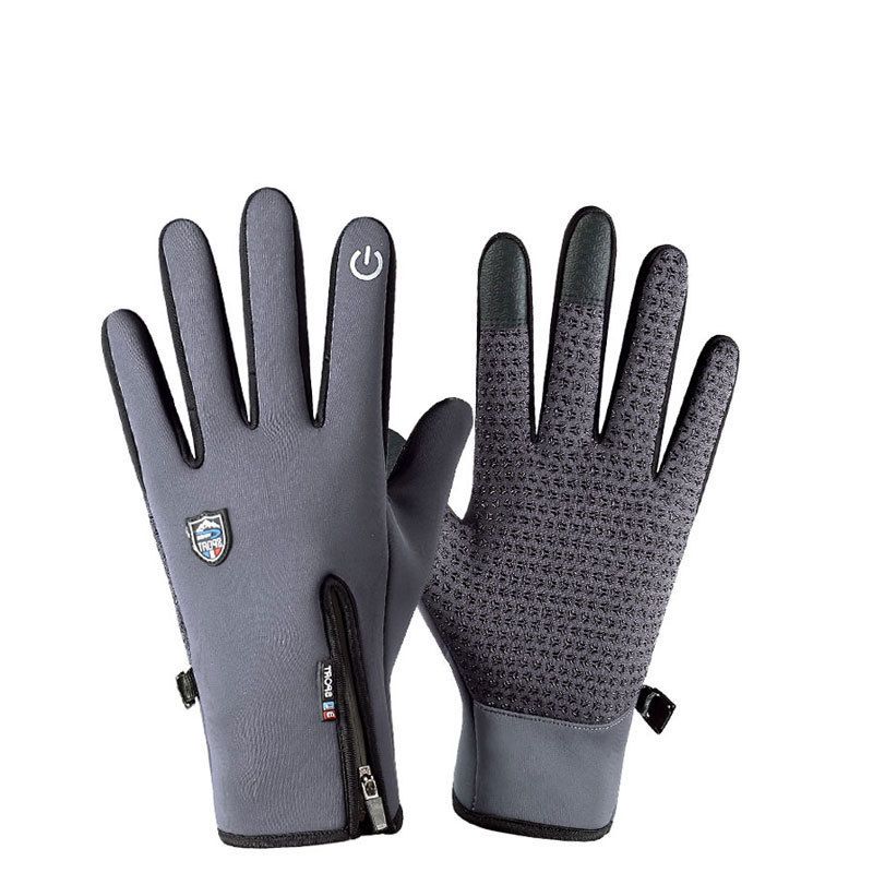 Unisex Outdoor waterproof gloves Ski touch screen winter men's and women's windproof fleece zipper full finger riding warm gloves_maomaolike.com