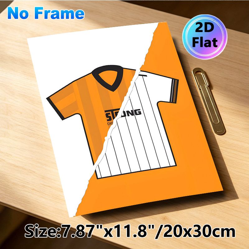 Football Jersey Themed Painting Poster, Sleek Split-style Orange & White Striped Jersey Poster, Unique Split Design, Ideal For Sports-themed Rooms_maomaolike.com