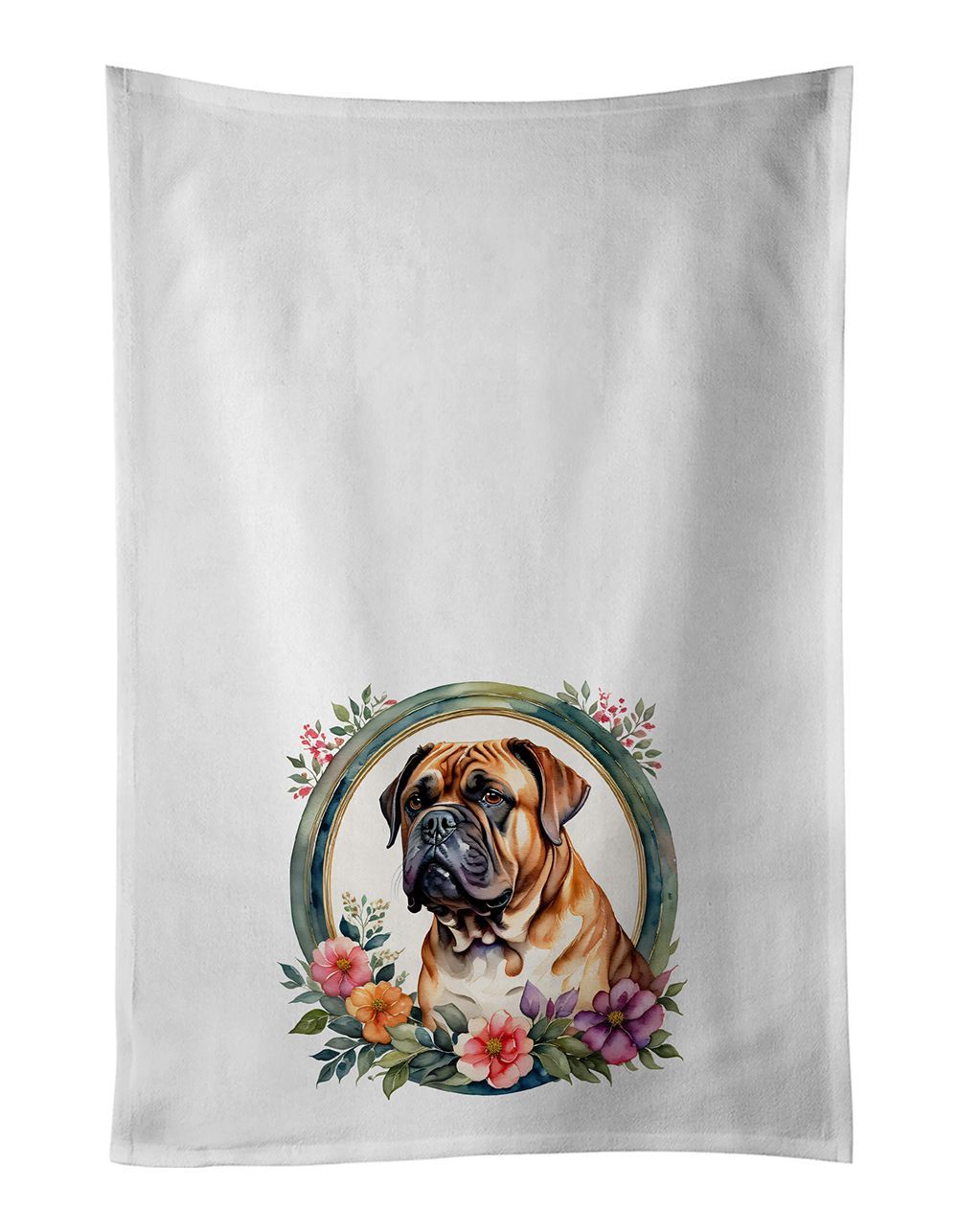 Dogue De Bordeaux And Flowers Kitchen Towel Set Of 2 White Dish Towels Decorative Bathroom Hand Towel For Hand, Face, Hair, Yoga, Tea, Dishcloth, 19 X 28", White_maomaolike.com