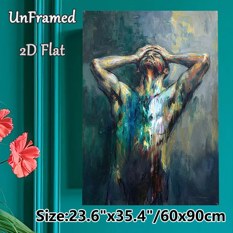 Abstract Male Figure Painting Poster, Vibrant Impasto-style Emotional Half-Nude Figure Poster, Bold Expressive Color Strokes To Add Dramatic Artistic_maomaolike.com