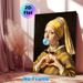 Modernized Girl With A Pearl Earring Painting Poster, Whimsical Reimagined Classic Art Poster, Playful Bubble Gum Blowing & Heart Gesture Design_maomaolike.com
